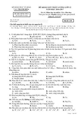 Đề khảo sát chất lượng môn Hóa học Lớp 12 - Mã đề 238 - Năm học 2016-2017 - Sở GD & ĐT Thanh Hóa